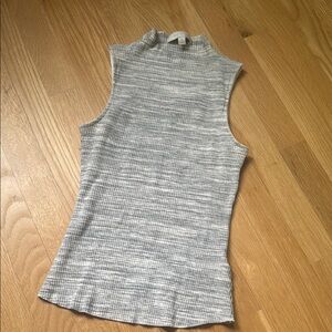 Anthropologie Gray Ribbed Tank Top with Mandarin Collar